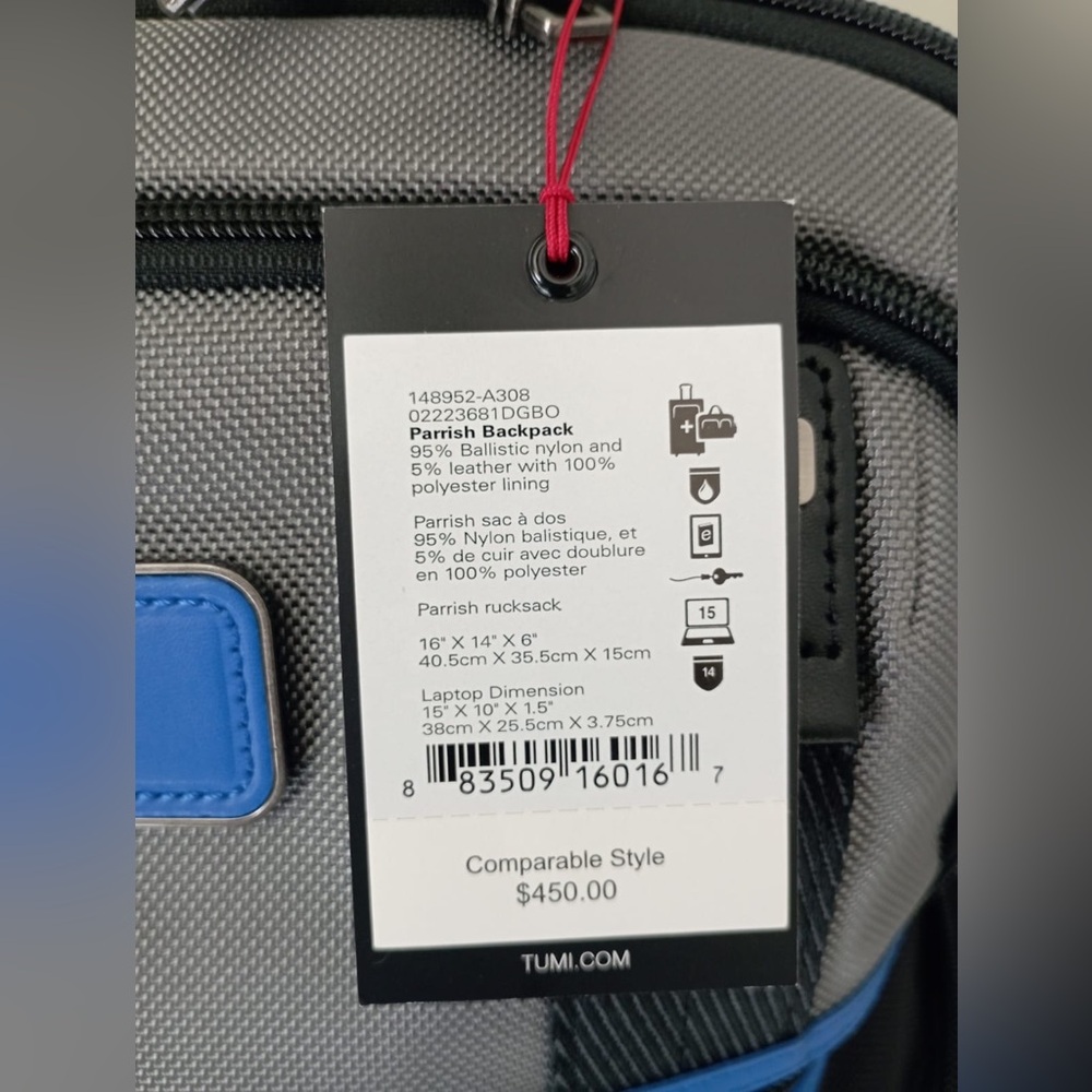 NWT TUMI Parrish Backpack Dark Gray Blue - Picture 6 of 6